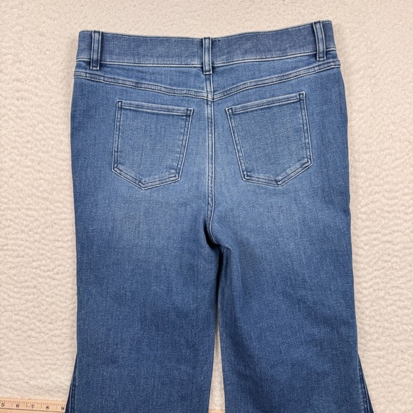 NWT Spanx Flare Jeans Womens Large Mixed Wash 2 Tone Pull on Retro Blue Denim - Picture 13 of 13